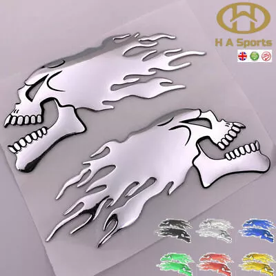 Motorbike Motorcycle Tank Car Flaming Skull 3D Gel Sticker Decal Pair X6 Colours • £5.59