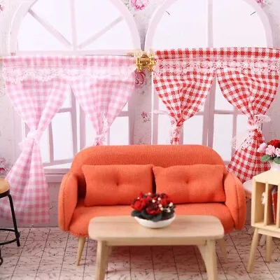 2PC 1/12 Scale Dollhouse Miniature Plaid Curtains Windows Cloth Art Indoor Decor • $5.99