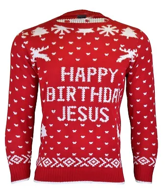 £15.90 • Buy New Adults Men's Xmas Happy Birthday Jesus Funny Christmas Knitted Jumper Top