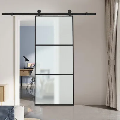 6ft Metal Frame Single Door Track Barn Door Sliding Door Hardware Set Kit • £135.95