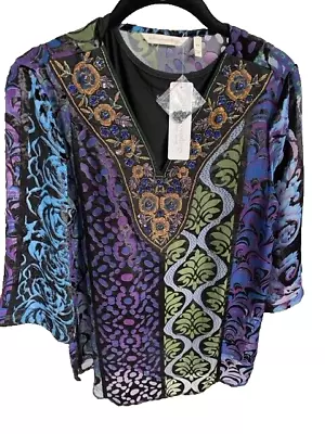 SOFT SURROUNDINGS Women's Long Sleeve VISTOSA EMBROIDERED JEWELED TUNIC  PS $130 • $24.99