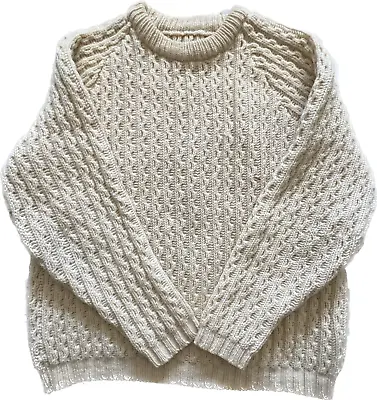 Men's Unmarked Cable Knit Cream Fisherman Irish Wool Pull Over Size Large • $38.95
