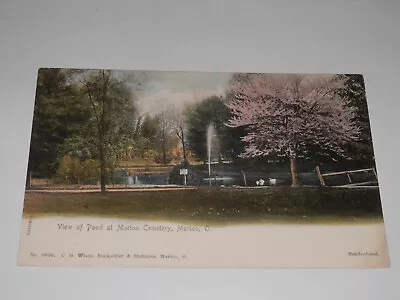 MARION OHIO - 1901-1907 ERA POSTCARD - HANDCOLORED - POND At MARION CEMETERY • $5.50