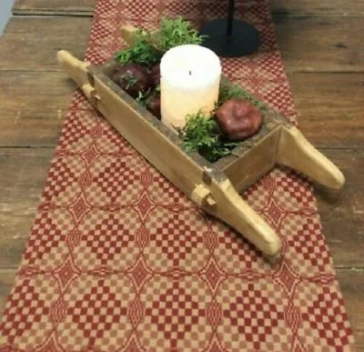 $14.95 • Buy New Primitive Colonial TAN BARN RED LOVER KNOT TABLE RUNNER Woven Coverlet 56 