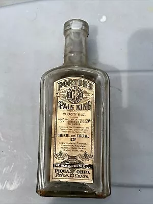 Vintage Medicine Bottle Porter Pain King 5 Oz Bottle 65% Alcohol PIQUA Ohio Fd • $14.99
