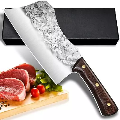 Full Tang Butcher Knife 8Inch Heavy Duty Handforged Bone Cleaver Chopping Knife  • $29.98