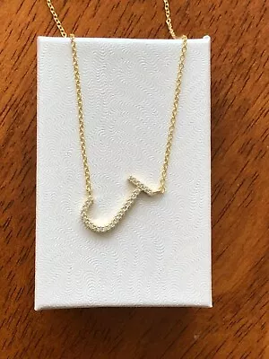 Sideways Cz Initial Letter J Necklace 925 Sterling Silver Pendant 16mm0.63  Gold • $24.99