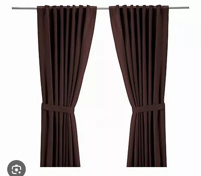 IKEA RITVA Pair Of Brown Curtains 57x118 Inches (145x300cm) Heavy Cotton NEW • £39