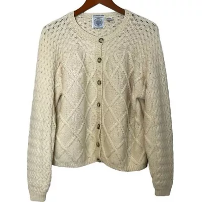 Cape Isle Knitters Hand Knit 100% Wool Textured Button Front Cardigan Size S • £36.01
