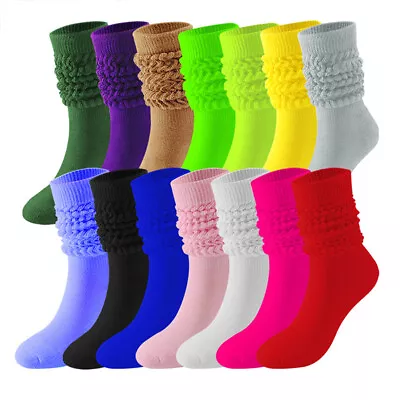 Women Slouch Scrunchy Socks High Boot Cotton Lady Girl Long Heavy Stacked Socks • £2.94