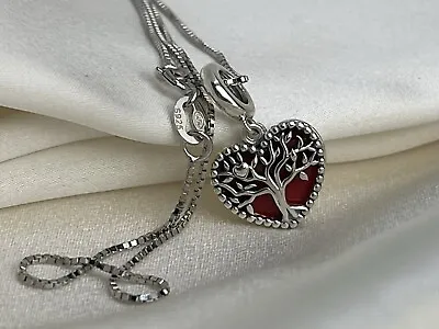 Sterling Silver 925 Tree Of Love Enamel Heart Family Forever Pendant Necklace • $27