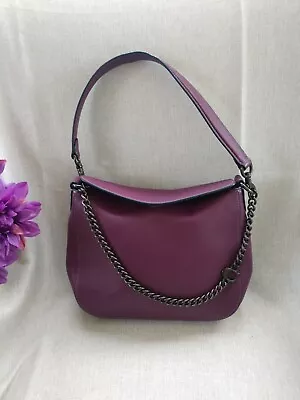 $350 COACH Boysenberry Purple Leather Shoulder Bag Signature Chain Hobo 89178 • £52.28