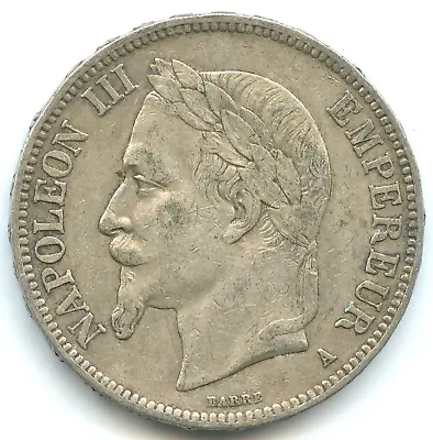 5 Silver Francs Napoleon III Laureate Head 1868 A Quality N°E5068 • £34.18