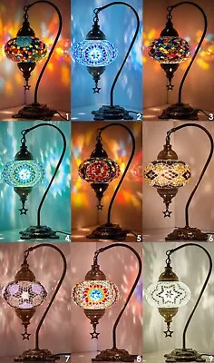 Turkish Moroccan Mosaic Bohemian Swan Neck Table Bedside Tiffany Lamp Light 16  • $59.80