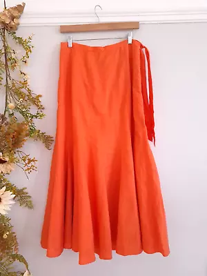 GORGEOUS JAEGER CORAL ORANGE LINEN FLARED MAXI SKIRT Sz 12 • £37.50