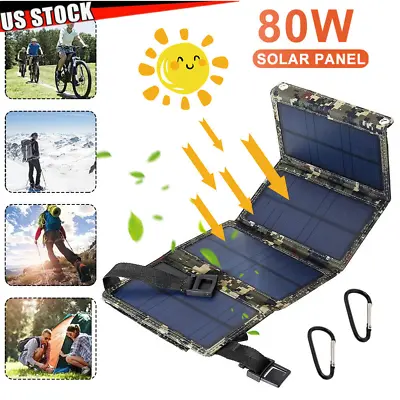 80W USB Solar Panel Folding Power Bank Outdoor Camping Hiking Phone Charger US • $18.99