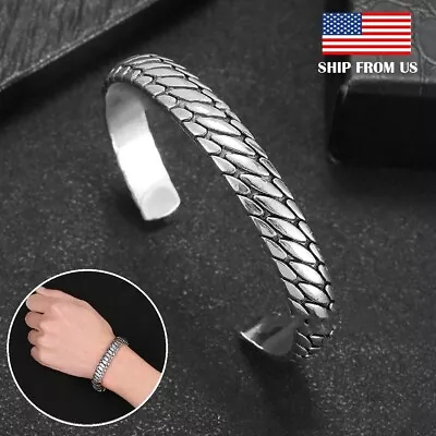 Mens's Retro Elegant Cuff Bangle Vintage Minimalist 925 Silver Bracelet Gift USA • $7.28