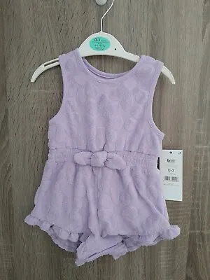 Baby Girls Lilac Towelling Romper Age 0-3 Months From George At Asda BNWT • £3.99