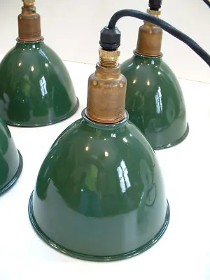 1-1930s Benjamin 8  Porcelain Green Deep Cone Barn Pendant Corded Light Vintage • $315