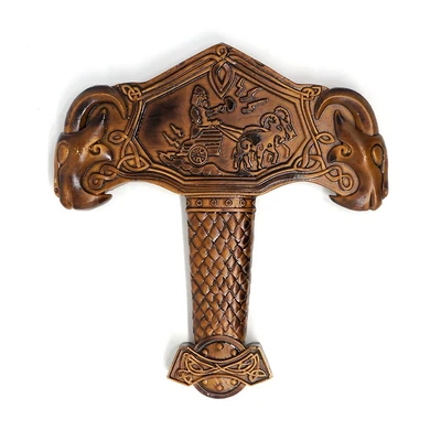 Thor's Hammer Altar Goat Viking God Mjolnir Plaque Norse Resin Statue Figure • £16.99
