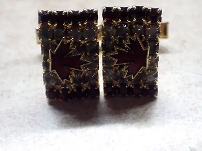 Pair Of Vtg Ornate Jeweled Crystal Colorful Canadaian Maple Leaf Cufflinks • $9.99