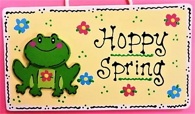 FROG Hoppy Spring SIGN Wall Art Door Hanger Plaque Country Wood Crafts Decor • $12.55