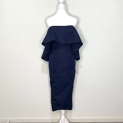 Elle Zeitoune Navy Strapless Cocktail Midi Dress Size 8 • $119