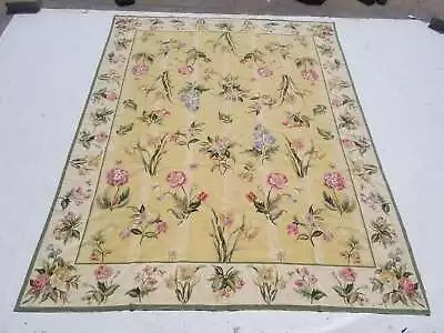 Vintage French Needle Point Handmade Floral Green Wool Rug Carpet 300x231cm • £1750