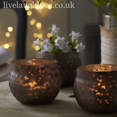 £12.95 • Buy Decorative Glass Lustre Tea Light Holder - Grey / SET OF 3
