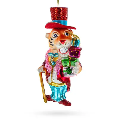 Dapper Tiger Gentleman - Blown Glass Christmas Ornament • £13.88