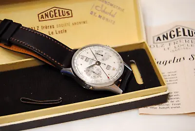 Vintage 40's Angelus Triple Date Calendar Chronograph 38mm Steel Cal 217 Mens • $2288