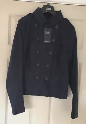 Ladies M&S Faux Suede Short Double Breasted Military Jacket Navy Size UK12 Bnwt • £14.99