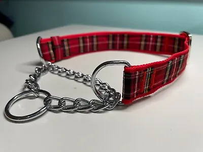 Martingale Half Check Stainless Steel Choke Chain Dog Collar In Red Tartan  • £7.15