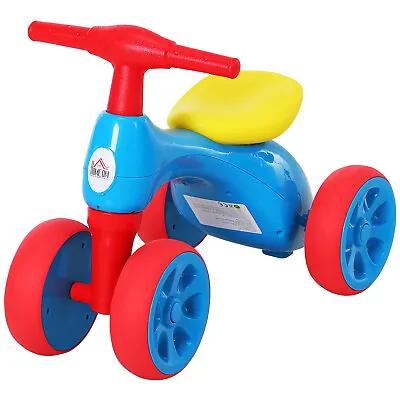 HOMCOM Baby Balance Bike Toddler Safe Training 4 Wheels 18-36 Mths Red Blue • £27.95