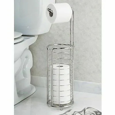 £9.90 • Buy Free Standing Toilet Roll Holder With Extra Rolls Storage Shiny Chrome Bathroom