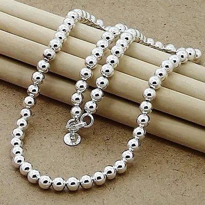 925 Silver 8mm Hollow Beads Chain Necklace Womens Mens Fashion Jewelry 20inch • $3.51