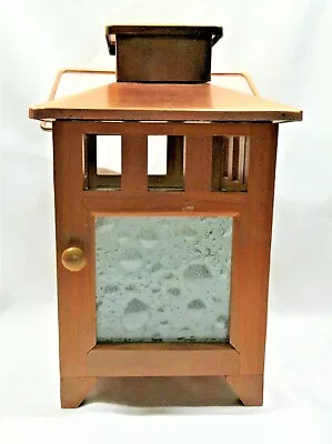 Beautiful Wooden Mission Style Hinged Door Glass Panels Candle Holder Copper Top • $68.79