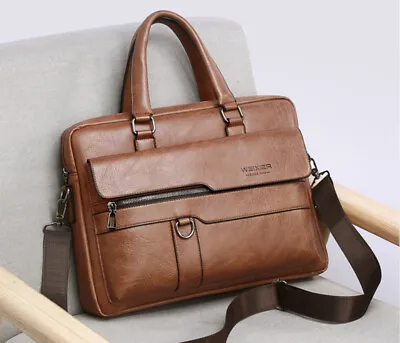 Men's Briefcases Laptop Shoulder Bag Leather Retro Business Messenger Bag • $49.99