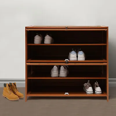 Bamboo Wood Shoe Bench 4-Tier Shoe Rack Organizer Entryway Storage Shelf • $64.86