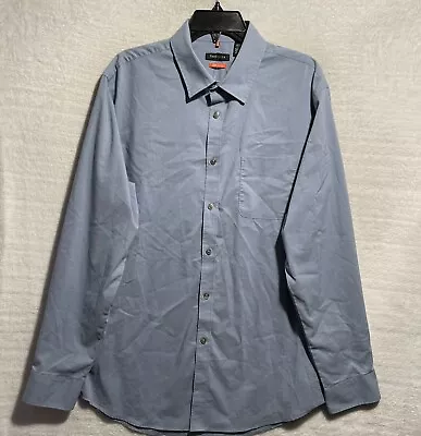 Van Heusen Button Shirt Mens Large 16 Blue Stripe Long Sleeve Cotton Polyester • $6.37