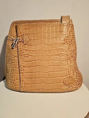 Vintage LONGCHAMP Embossed Croc Leather Shoulder Bag Handbag BROWN Designer  • $179.99