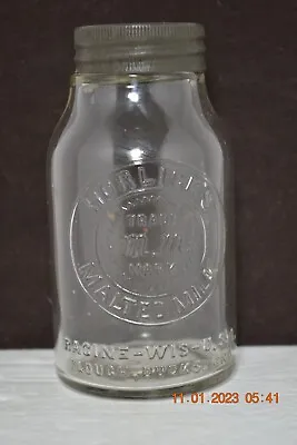 Vintage Horlick's Malted Milk Embossed Glass Sample Bottle Jar With Lid • $17.50