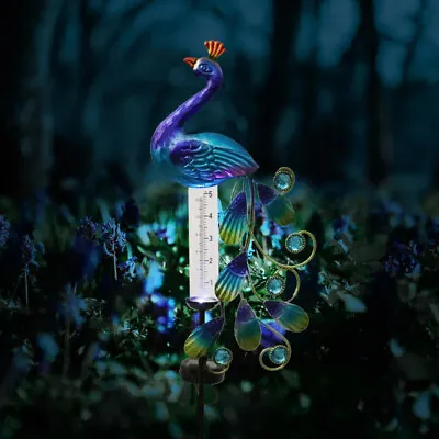 Solar Powered Outdoor LED Peacock Flamingo Animal Path Light W/ Rain Gauge Decor • £11.94