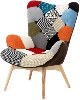 Recliner Chair Fabric Patchwork Colorful Relax Vintage Legs Wood Designs • $3319.21