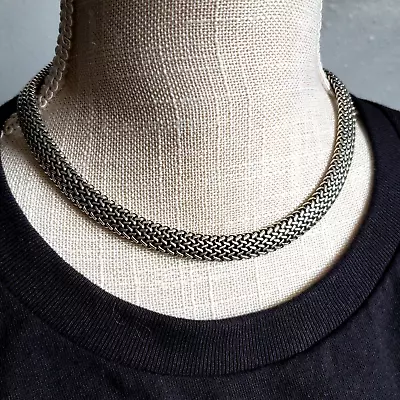 FLLI MENEGATTI Vintage 18K Gold Sterling Silver Necklace 16  Woven Mesh Chain • $399