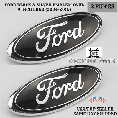 BLACK & CHROME 2005-2014 Ford F150 FRONT GRILLE/ TAILGATE 9 Inch Oval Emblem 2PC • $26.99