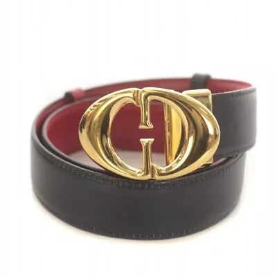 Gucci Belt Eyelet Gold Logo G Buckle Leather Navy Blue Red /Ir Gy18 Oh Men'S • $348.02