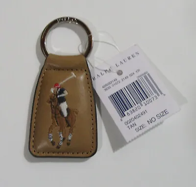 Polo Ralph Lauren Leather Big Pony Keychain Key Ring FOB Tan • $29.99