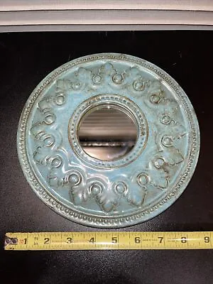 Wall Mounted Mirror Decorative 9” Round Ceramic Style Vintage  Framed Teal • $22