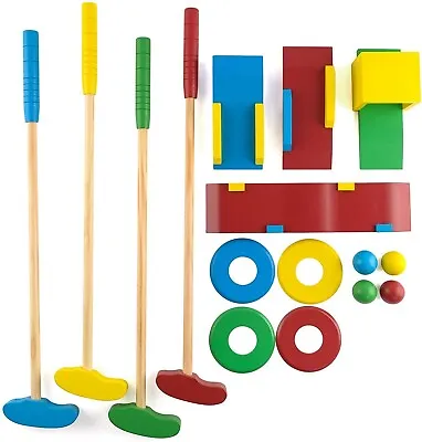 Crazy Golf Kids Wooden Toy Playset  Set Putters & 4 Balls Garden Game Mini Golf • £31.95